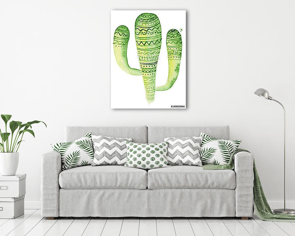 Watercolor tropical cactus hand drawn illustration isolated on w - vászonkép, falikép vásárlás Watercolor tropical cactus hand drawn illustration isolated on w (vászonkép) - vászonkép, falikép otthonra és irodába