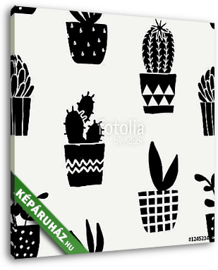 Succulent Plant Pots Seamless Pattern - vászonkép 3D látványterv