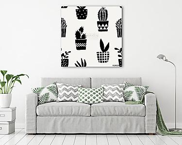 Succulent Plant Pots Seamless Pattern (vászonkép) - vászonkép, falikép otthonra és irodába