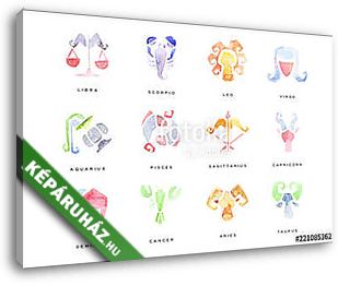 Zodiac Signs set of hand drawn watercolor vector Illustrations - vászonkép 3D látványterv