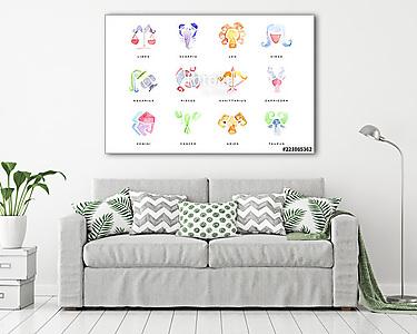 Zodiac Signs set of hand drawn watercolor vector Illustrations (vászonkép) - vászonkép, falikép otthonra és irodába