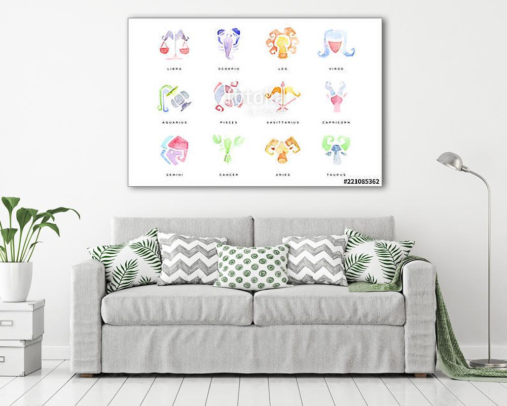 Zodiac Signs set of hand drawn watercolor vector Illustrations (vászonkép) - vászonkép, falikép otthonra és irodába