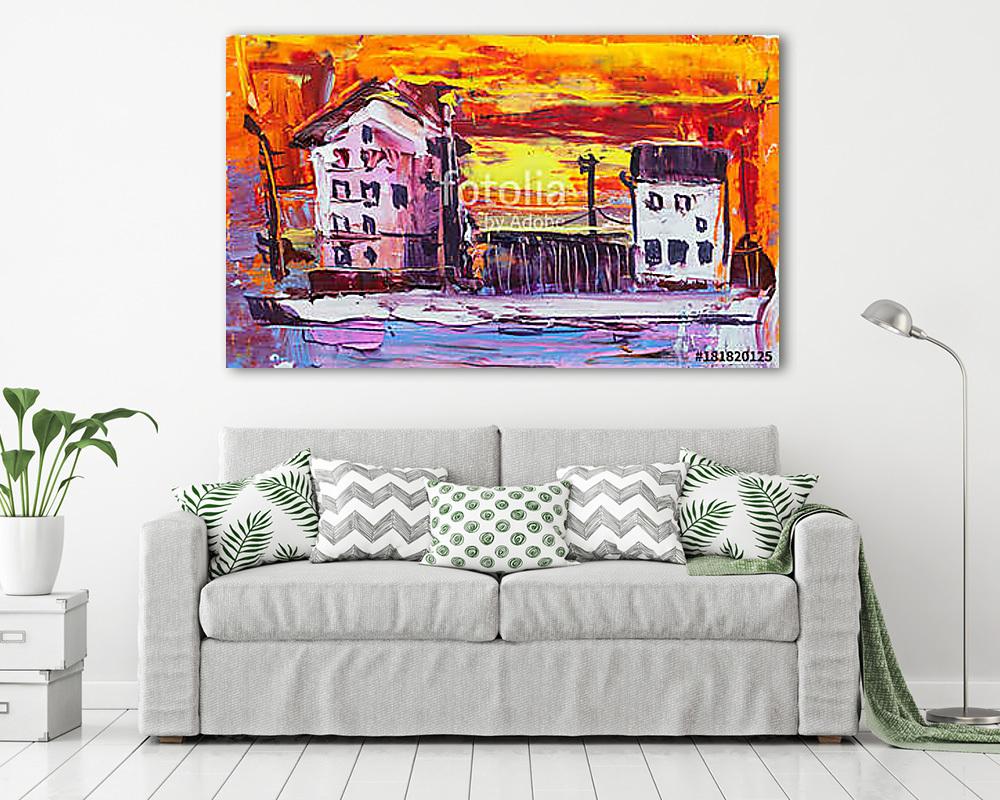Absztrakt házak (olajfestmény reprodukció) - vászonkép, falikép vásárlás Absztrakt házak (olajfestmény reprodukció) (vászonkép) - vászonkép, falikép otthonra és irodába