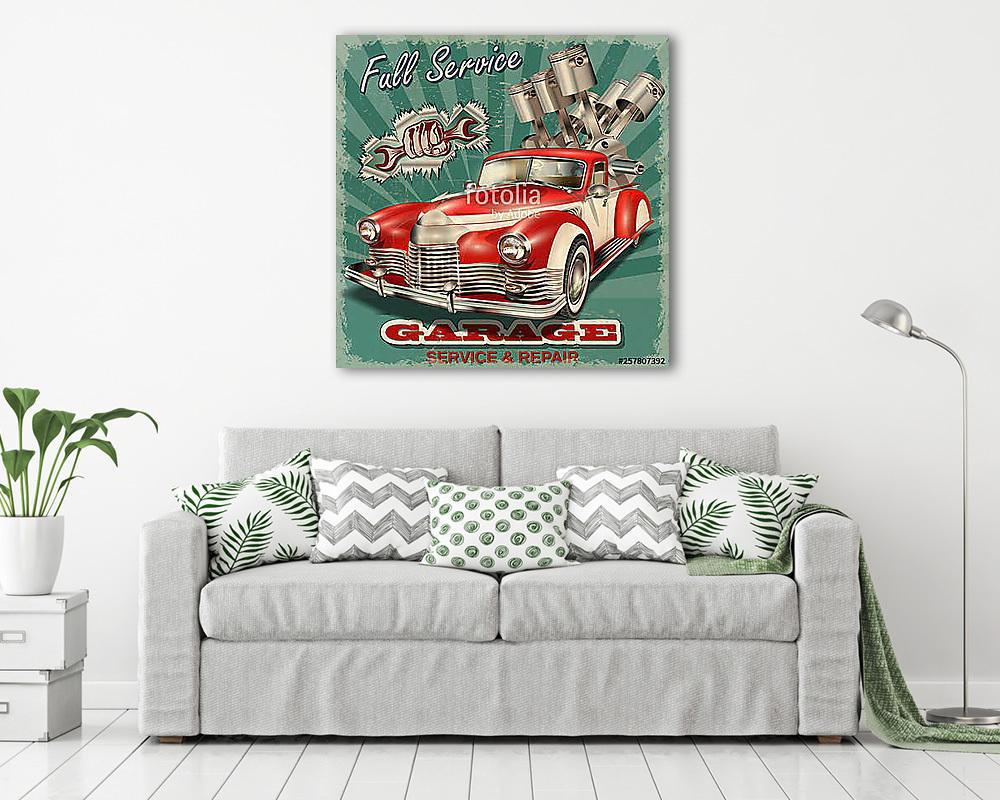 Vintage garage retro poster - vászonkép, falikép vásárlás Vintage garage retro poster (fotótapéta) - vászonkép, falikép otthonra és irodába
