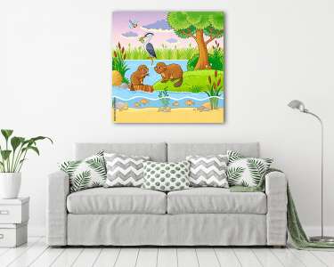 Állatok a folyóparton 1. (vászonkép) - vászonkép, falikép otthonra és irodába