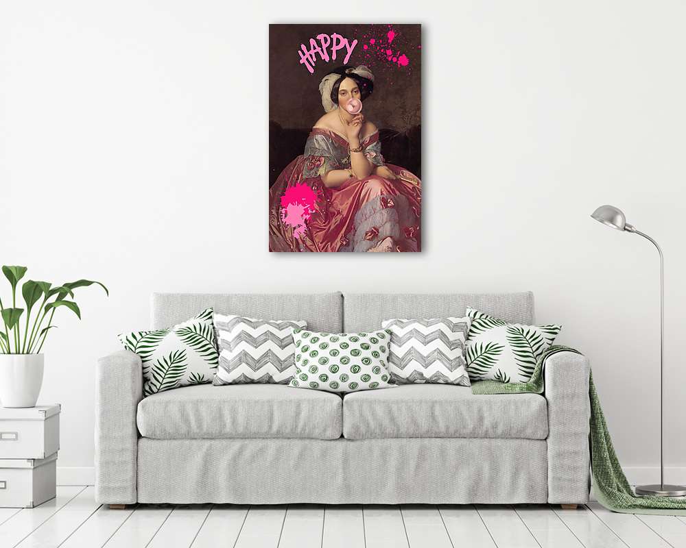 Happy - rózsaszín rágógumi lufival (Barokk & Graffiti) - vászonkép, falikép vásárlás Happy - rózsaszín rágógumi lufival (Barokk & Graffiti) (fotótapéta) - vászonkép, falikép otthonra és irodába