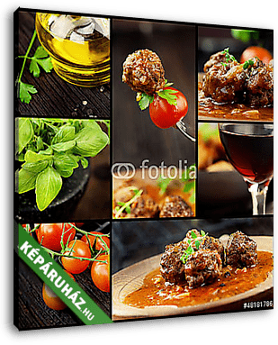 Élelmiszer-kollázs - húslabdák - vászonkép 3D látványterv Élelmiszer-kollázs - húslabdák - vászonkép 3D látványterv