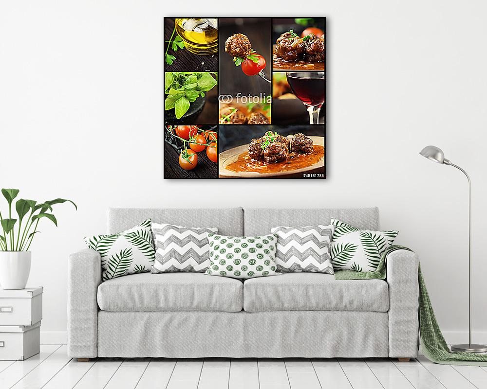 Élelmiszer-kollázs - húslabdák - vászonkép, falikép vásárlás Élelmiszer-kollázs - húslabdák (vászonkép) - vászonkép, falikép otthonra és irodába
