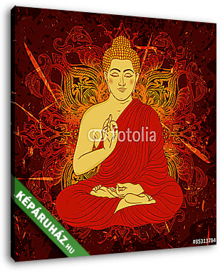 Vintage poszter ülő Buddha a grunge háttérben. áztat - vászonkép 3D látványterv