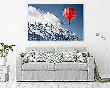 Hőlégballon a havas hegyeknél (vászonkép) - vászonkép, falikép otthonra és irodába