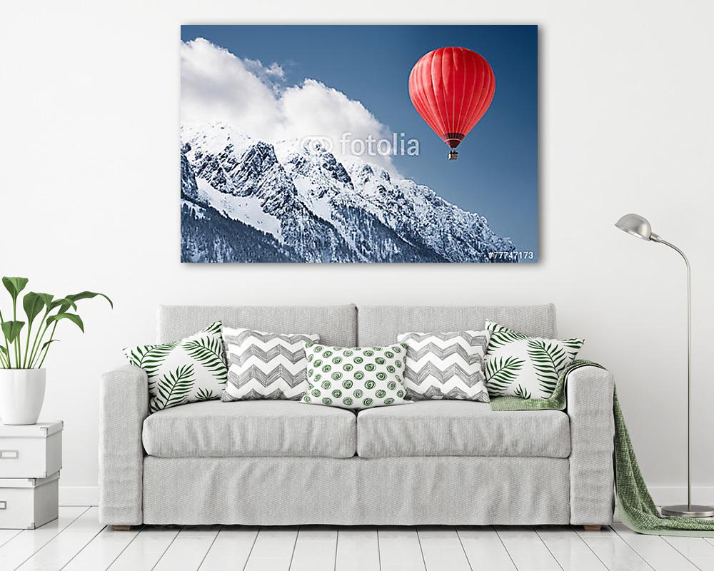 Hőlégballon a havas hegyeknél (vászonkép) - vászonkép, falikép otthonra és irodába