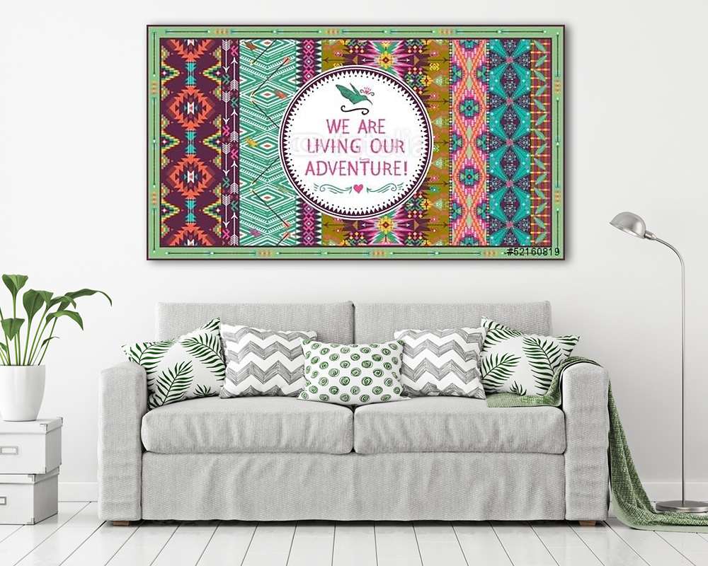 Hipster zökkenőmentes aztec minta geometrikus elemekkel (bögre) - vászonkép, falikép otthonra és irodába