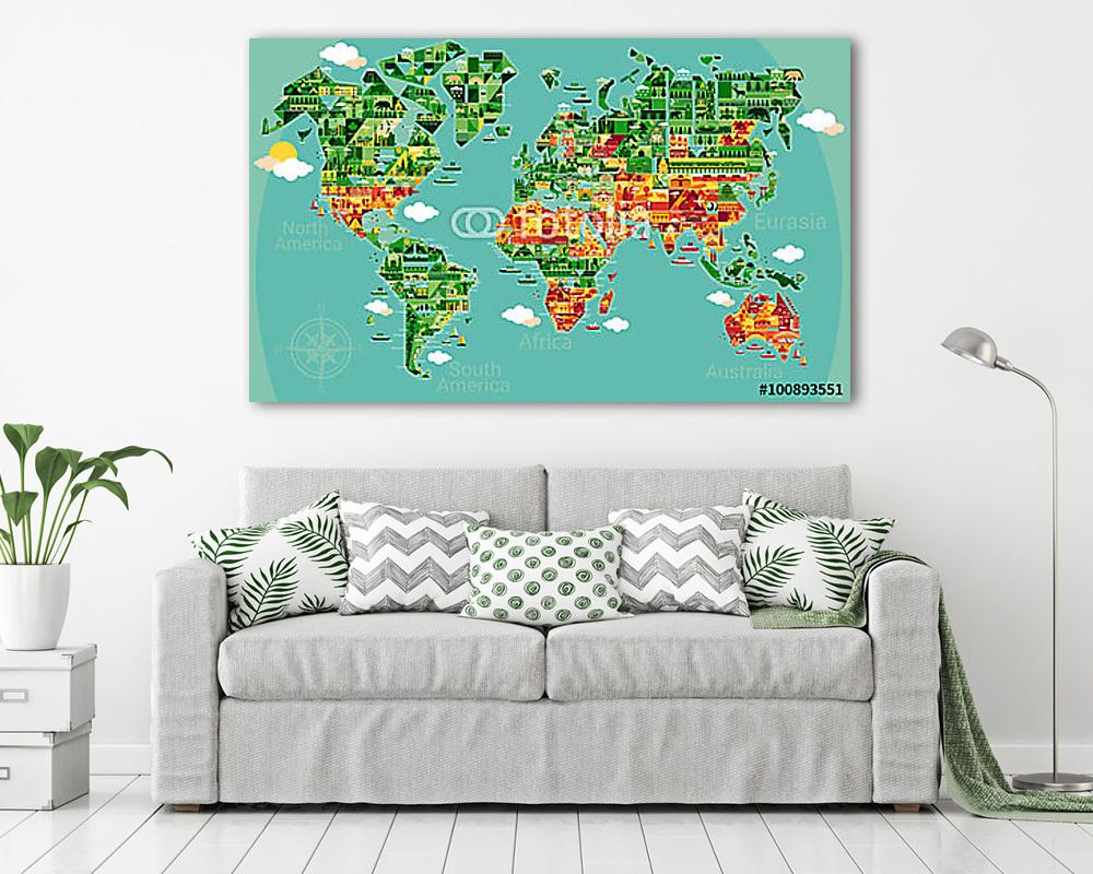 Karikatúra világtérkép (fotótapéta) - vászonkép, falikép otthonra és irodába