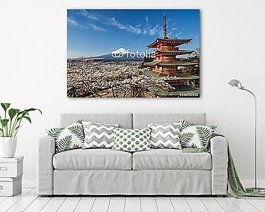 Mount Fuji pagoda és cseresznyefákkal, Japánban (vászonkép) - vászonkép, falikép otthonra és irodába