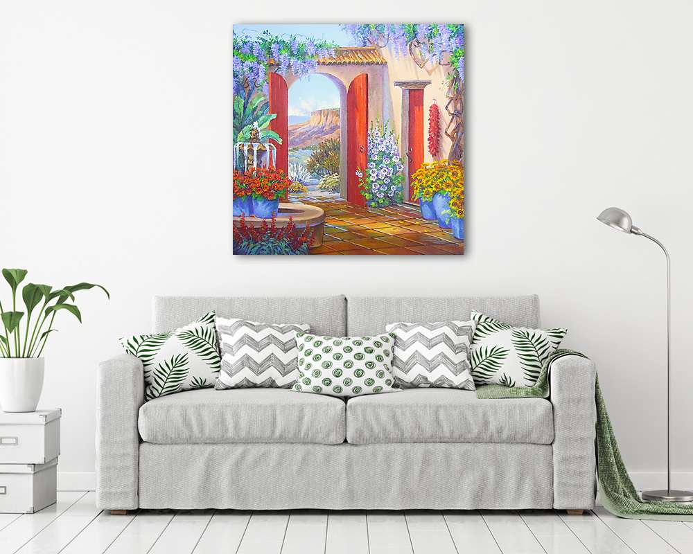 Mediterrán kert kilátással (olajfestmény reprodukció) - vászonkép, falikép vásárlás Mediterrán kert kilátással (olajfestmény reprodukció) (fotótapéta) - vászonkép, falikép otthonra és irodába