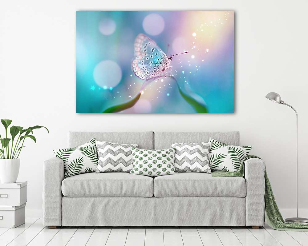 Gyönyörű fehér pillangó fehér virágbimbók puha homályos (vászonkép) - vászonkép, falikép otthonra és irodába