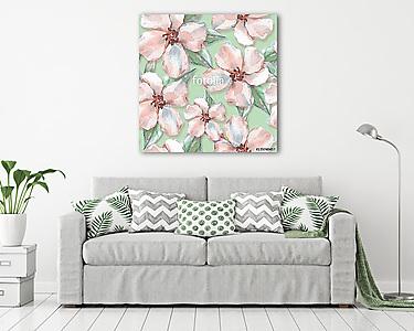 Floral seamless pattern. Watercolor background with delicate flo (vászonkép) - vászonkép, falikép otthonra és irodába