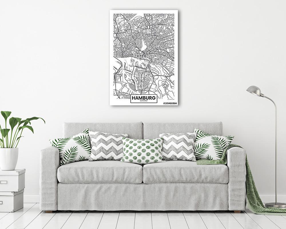 Detailed vector poster city map Hamburg (keretezett kép) - vászonkép, falikép otthonra és irodába