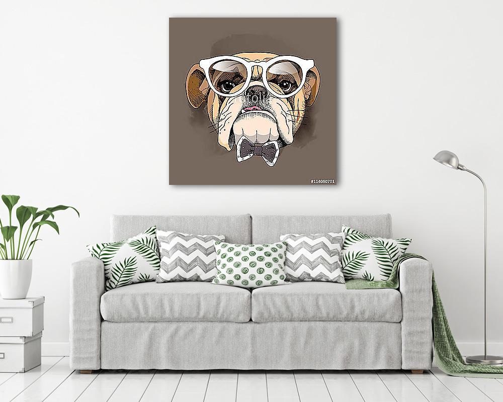 Bulldog portrait in a glasses and with a tie. Vector illustratio (poszter) - vászonkép, falikép otthonra és irodába