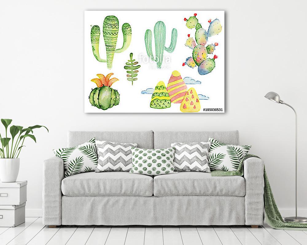 Watercolor tropical cactus hand drawn illustration set isolated  (poszter) - vászonkép, falikép otthonra és irodába