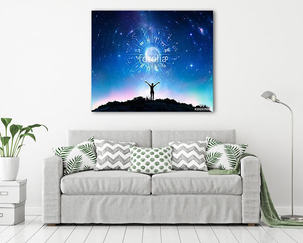 Woman Consulting The Stars - Zodiac Signs In The Sky
 (bögre) - vászonkép, falikép otthonra és irodába
