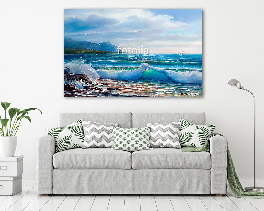 Sunset on the sea, painting by oil on canvas. - vászonkép, falikép vásárlás Sunset on the sea, painting by oil on canvas. (többrészes kép) - vászonkép, falikép otthonra és irodába