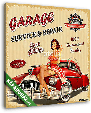 Vintage garage retro poster - vászonkép 3D látványterv Vintage garage retro poster - vászonkép 3D látványterv