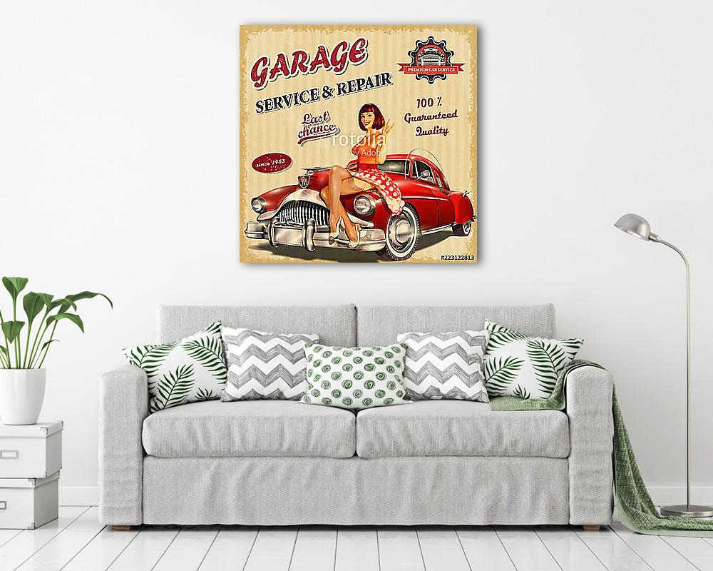 Vintage garage retro poster - vászonkép, falikép vásárlás Vintage garage retro poster (fotótapéta) - vászonkép, falikép otthonra és irodába
