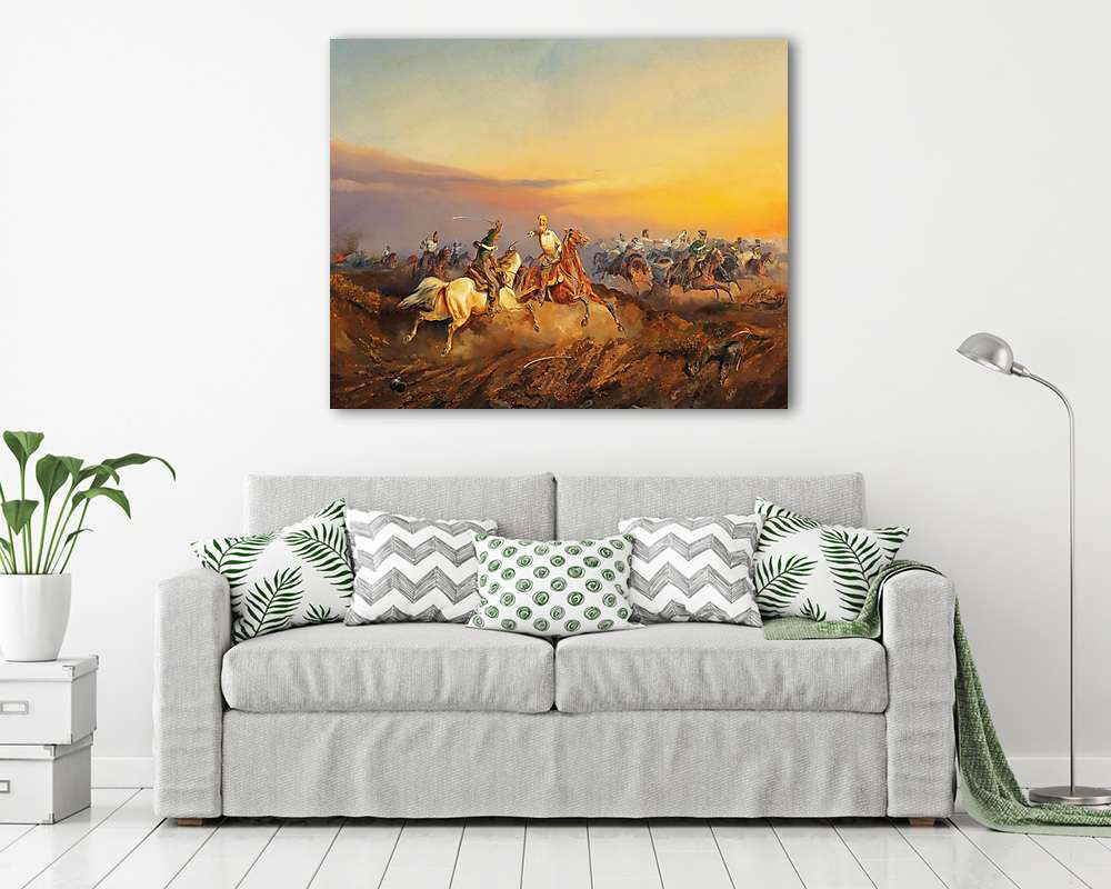 Magyar huszárok és osztrák lándzsások összecsapása a komáromi csatában (többrészes kép) - vászonkép, falikép otthonra és irodába
