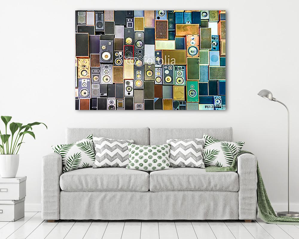 Zenei hangszórók a falon retro vintage stílusban (vászonkép) - vászonkép, falikép otthonra és irodába