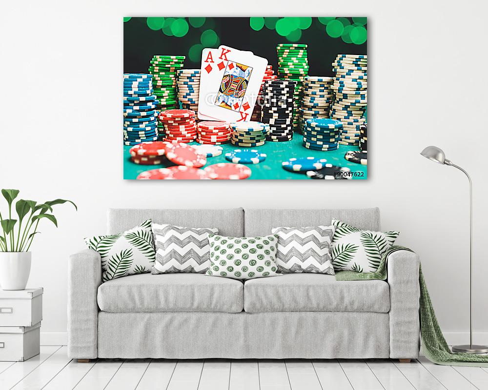 Póker zsetonok és kártyák (vászonkép) - vászonkép, falikép otthonra és irodába