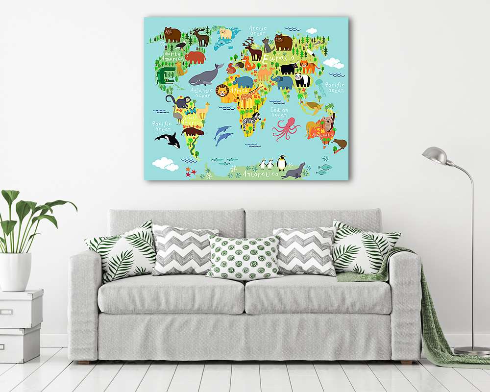 Világtérkép állatokkal - vászonkép, falikép vásárlás Világtérkép állatokkal (vászonkép) - vászonkép, falikép otthonra és irodába