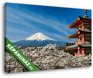 Mount Fuji pagoda és cseresznyefákkal, Japánban - vászonkép 3D látványterv