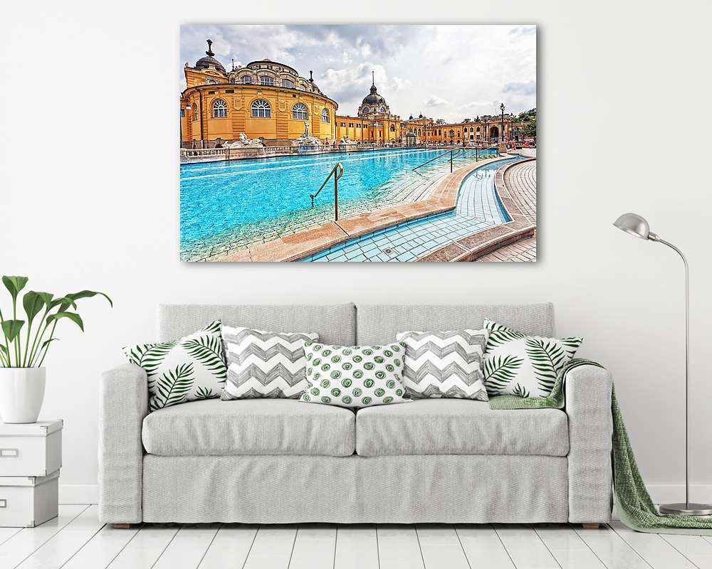 Széchenyi gyógyfürdő Budapesten. (keretezett kép) - vászonkép, falikép otthonra és irodába