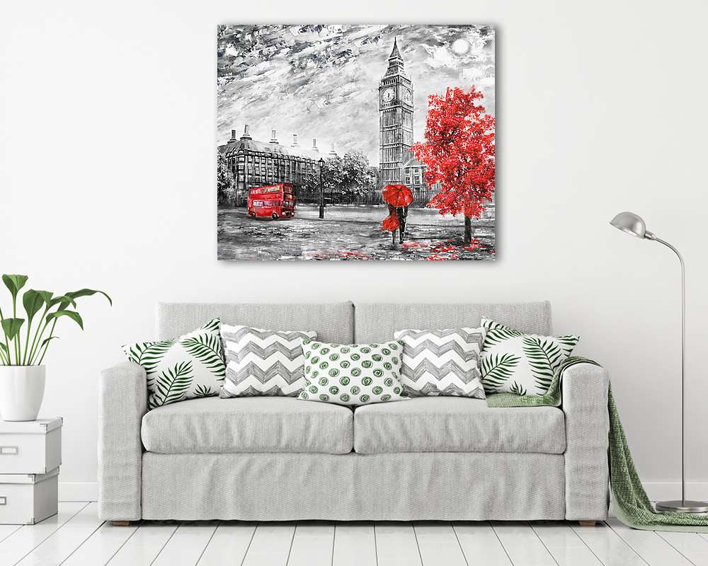 Londoni látkép - szürke-piros művészi kép - vászonkép, falikép vásárlás Londoni látkép - szürke-piros művészi kép (fotótapéta) - vászonkép, falikép otthonra és irodába