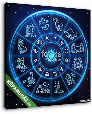 Light symbols of zodiac and horoscope circle, astrology - vászonkép 3D látványterv