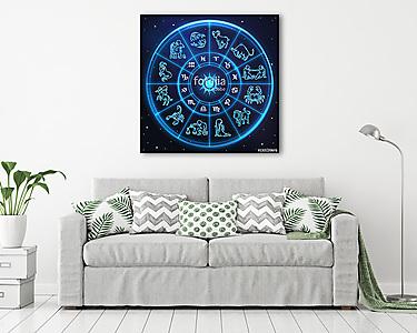 Light symbols of zodiac and horoscope circle, astrology (vászonkép) - vászonkép, falikép otthonra és irodába