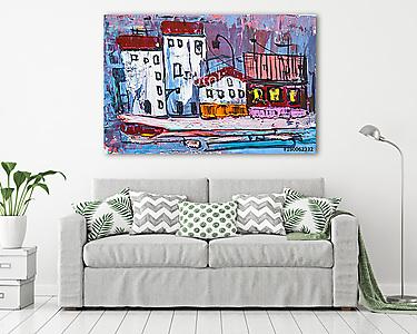 Absztrakt utca házakkal (olajfestmény reprodukció) (vászonkép) - vászonkép, falikép otthonra és irodába