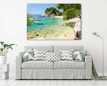 beautiful beach in Brela on Makarska riviera, Dalmatia, Croatia (vászonkép) - vászonkép, falikép otthonra és irodába