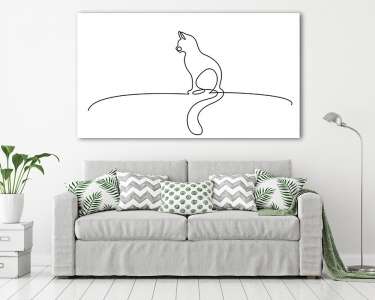 Ülő cica (vonalrajz, line art) (vászonkép) - vászonkép, falikép otthonra és irodába