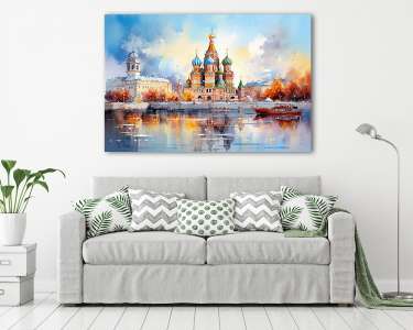 Orosz őszi városkép (vizfesték effekt) (vászonkép) - vászonkép, falikép otthonra és irodába