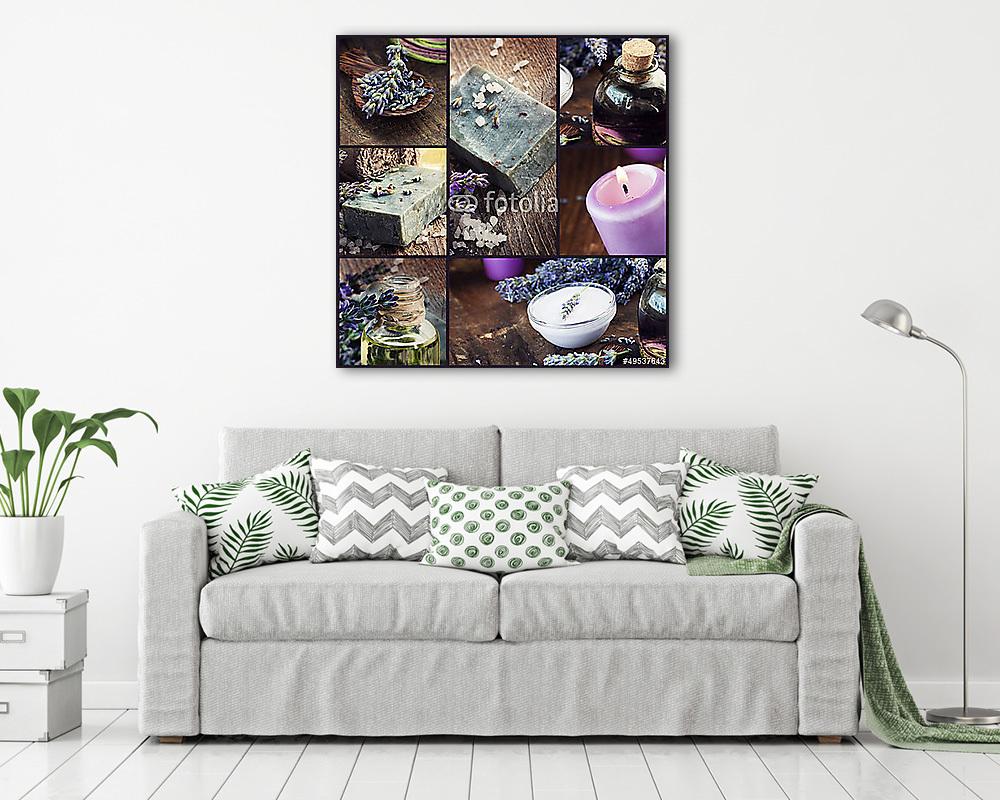 Levendula hógolyó kollázs (vászonkép) - vászonkép, falikép otthonra és irodába