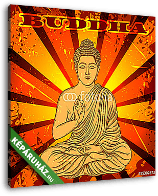 Vintage poszter ülő Buddha a grunge háttéren. áztat - vászonkép 3D látványterv