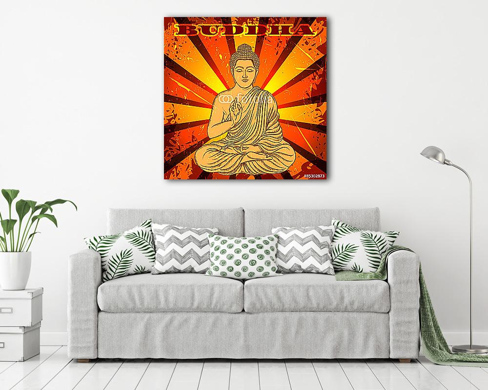 Vintage poszter ülő Buddha a grunge háttéren. áztat (vászonkép) - vászonkép, falikép otthonra és irodába