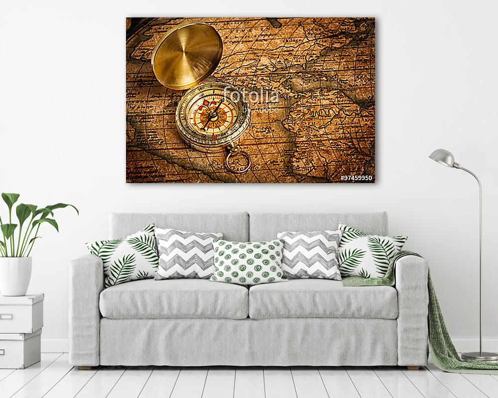 Iránytű és régi térkép - vászonkép, falikép vásárlás Iránytű és régi térkép (vászonkép) - vászonkép, falikép otthonra és irodába