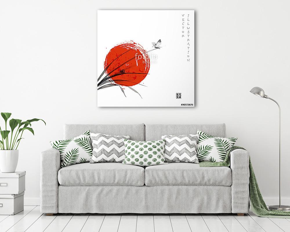 Pillangó és kicsi csiga a fű leveleken (fotótapéta) - vászonkép, falikép otthonra és irodába