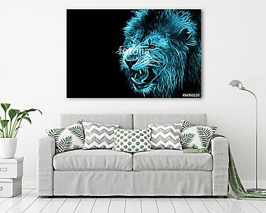 Frakcionált digitális fantasy művészet egy oroszlán egy elsziget (vászonkép) - vászonkép, falikép otthonra és irodába