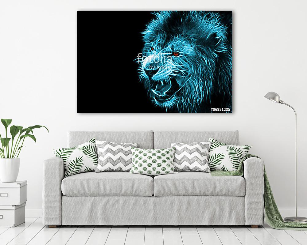 Frakcionált digitális fantasy művészet egy oroszlán egy elsziget (fotótapéta) - vászonkép, falikép otthonra és irodába