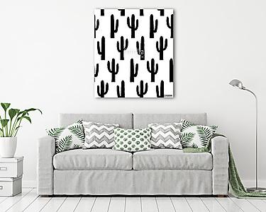 Black and white cactus pattern. Botanical background (vászonkép) - vászonkép, falikép otthonra és irodába