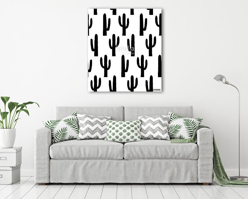 Black and white cactus pattern. Botanical background (vászonkép) - vászonkép, falikép otthonra és irodába